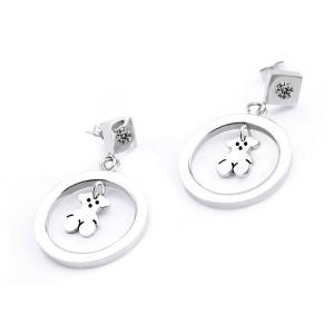 China Popular Stainless Steel Dangle Earrings , Women Silver Round Diamond Drop Earrings supplier