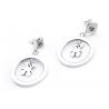 Popular Stainless Steel Dangle Earrings , Women Silver Round Diamond Drop