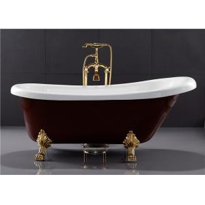67 Inch PMMA Acrylic Free Standing Bathtub Clawfoot Soaking Tub Dark Red Color