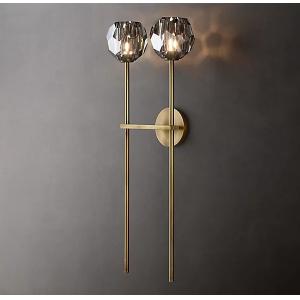 Solid Brass Smoke K9 Glass Fancy Wall Lights For Living Room Bedroom