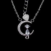 China Cat On The Moon Romantic Silver Engagement Necklace For Young Lady Animal Shaped on sale