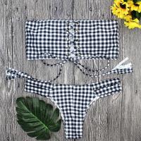 Wholesale and Retail 2018 Women Sexy Lattice Printing Strappy Bandeau Bikini Set