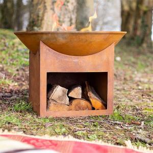 Customized Designed Rustic Garden Firewood Storage Corten Steel Fire Pit Bowl