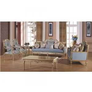 China Executive Classic Luxury Carved Wooden Seat Antique Cushion Pale Blue Sofa Set supplier