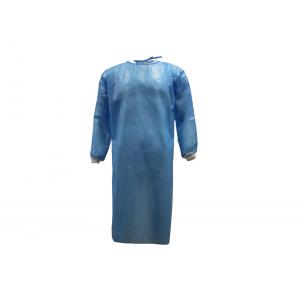 Blue PP+PE 45GSM AAMI Level 2  Disposable Isolation Gown Back Opening With Rib-knitted Cuffs&Ties&Polyester Thread