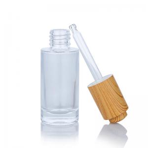 Transparent 30ml Essential Oil Glass Dropper 30.7mm With Bamboo Style Press Head