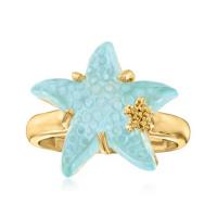 China Italian Tagliamonte 16mm Blue Venetian Glass Starfish Ring in 18kt Gold Over Sterling on sale