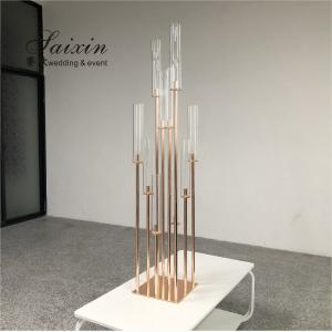 China Glass Tube Rose Gold Metal Floor Candelabra Pillar Candlesticks Tall  175cm supplier