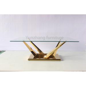 Rectangular Transparent Glass Dining Table Stainless Steel Furniture With gold Base