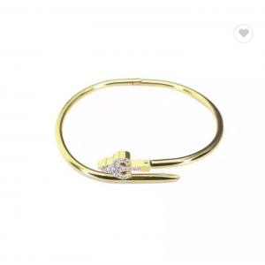 White Plum With Diamonds Modified Nail Bracelet 24k Gold Stainless Steel Bangle