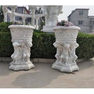Stone carved Marble planter carved flowerpot sculpture,garden stone garden statues supplier