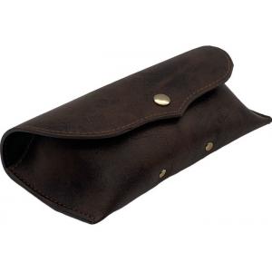 China Dark Brown Luxury Leather Glasses Case , Soft Leather Sunglasses Case supplier