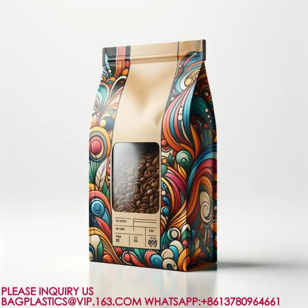 Flat Bottom Pouches, Square Bottom Pouch, Custom Printed Coffee Beans Packaging Bags Plas