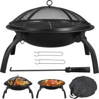 China 22in Folding Charcoal Fire Pit BBQ Fireplace With Steel Grill For Outdoor Camping on sale