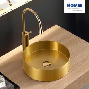 Gold Basin Bathroom Stainless Steel Sink , Combo Artistic Vessel Sink Washing Bowl Set