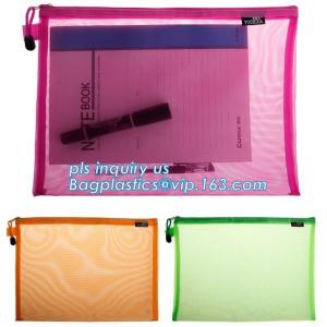 China PVC Netting k Document Bag with Pocket, A4 Size ladies plastic document bag for student, Netting surface PVC pen f supplier