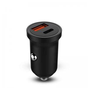 QC3.0+PD black smart car charger, fast charge LED light display    Zinc alloy,Certification CE FCC ROHS