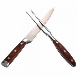 China BBQ tool 2PCS stainless steel 8inch kitchen knife and fork with PAKA wood forged handle supplier