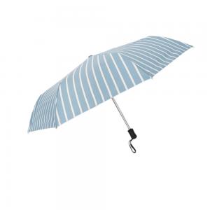 China Light Blue White Strips Auto Open Close Umbrella UV Pretection With Fiberglass Frame supplier