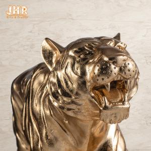 China Lifesize Resin Tiger Statue Golden Fiberglass Animal Figurine Indoor Decoration supplier