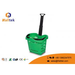 Hand 42 Liters Rolling Plastic Shopping Basket With Handles In Green Color