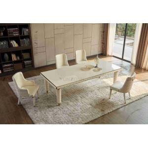 Embroidery Leather Cover Luxury Modern Dining Tables White Tempered Glass Top Stainless Steel Frame For Home