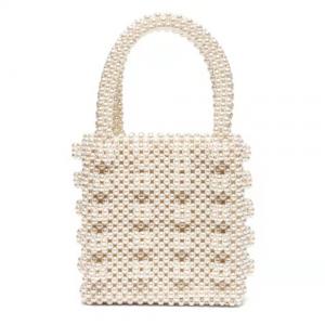 China White Pearl Beaded Handbag Acrylic flat bead Material 10cm height ODM supplier