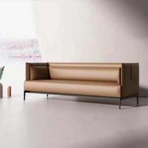 China Sponges Filler Office Leather Sofa Set Brown Color Durability For Apartment supplier