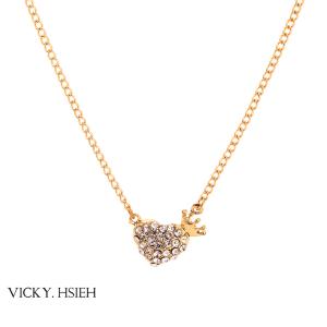 VICKY.HSIEH Gold Tone Cute Crystal Rhinestone Pave Heart Pendant Necklace
