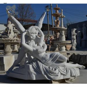 BLVE White Marble Cupid and Psyche Statue Life Size Angel Stone Sculpture Handcarved Greek Love God Garden Decoration