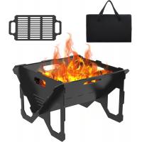 18" 20" Outdoor Wood Burning with Grill Pan 2 in 1 Metal Portable Firepit with BBQ Tray Foldable Log Stove Fireplace