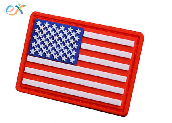Embossing Military USA flag Soft PVC Rubber Patch With Loop and Hook Backing