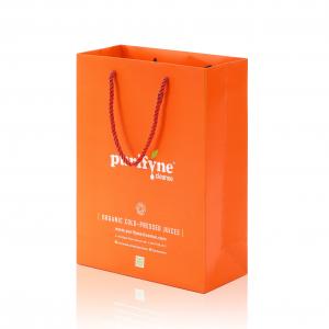 Orange Pantone PMS Color Gloss Art Paper  Printing Custom Design Paper Bags for Shopping Packaging