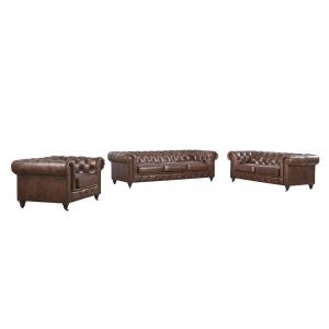 China Classic Oil Wax Vintage Dark Brown Leather Sofa Living Room Commercial Furniture supplier