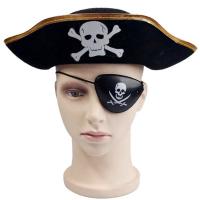 China Decorative Black Halloween Pirate Hat , Unique Funky Festival Hats Skull Patterned on sale