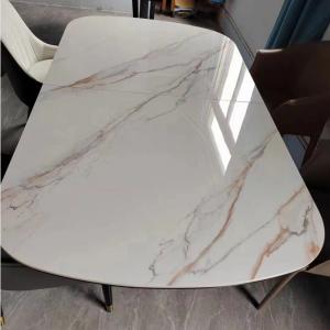 China SAI Marble Printing Tempered Art Glass Rectangular Dining Table supplier