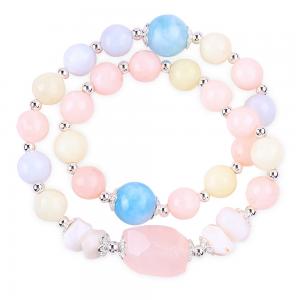 China Morganite Handmade DIY Double Layer Natural Crystal Multifacted Round Bead Bracelet For Gift supplier