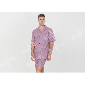 China Cool Mens Button Up Pyjamas Woven Cotton Yarn Dyed Check Short Sleeve Shirt supplier