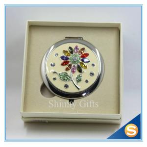 Shinny Gifts Wholesale Colorful Rhinestones Flower Design Small Round Mirror