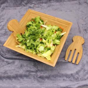 China Bamboo Salad Bowl Set with Serving Hands, includes large square bowl and matching salad servers supplier