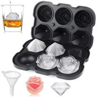 Food Grade Ice Cube Trays Silicone Mold  With Lid 2 Rose Ice Mold For Whisky Cocktails Coffee Black