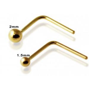L Shaped 18k Gold Nose Ring , Nose Ring With Ball On End 1.5-2.0mm size