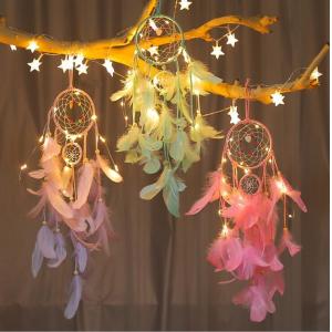 popular handmade indian dream catcher feather with led light home decoration
