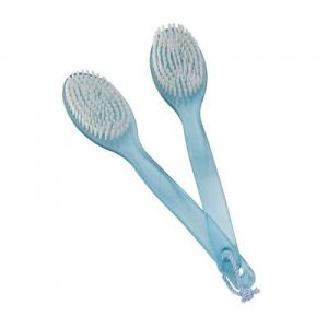 China Blue Curved Long Handle Back Washing Brush With Oval Brush Head supplier