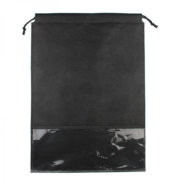 Black Color Printing Logo Design Custom Drawstring Bags Lightweight Non Woven