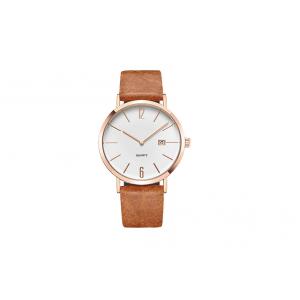 IP Rose Gold Quartz Nature Stainless Steel Wristwatch With Genuine Leather Strap