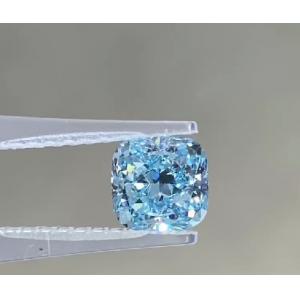 Large Size Vivid Synthetic HPHT Lab Grown Blue Diamonds 5.3ct Cushion Cut