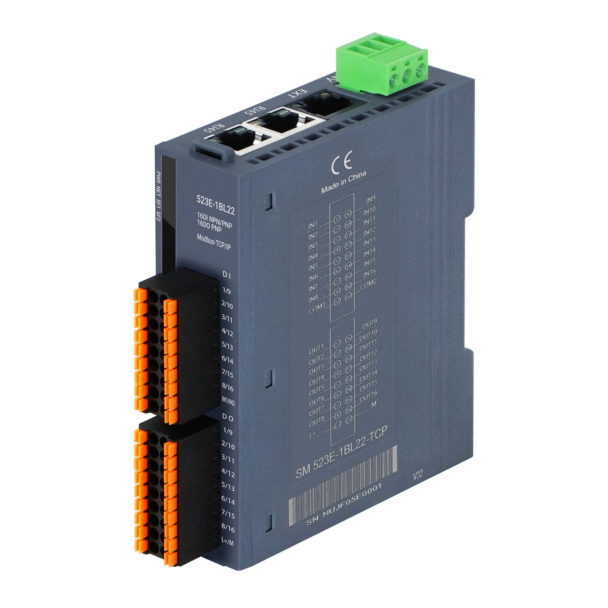 China Modbus-TCP Bus Digital IO Module PLC Module Système d'entrée/sortie à distance 16DI+16DO (sortie PNP) supplier