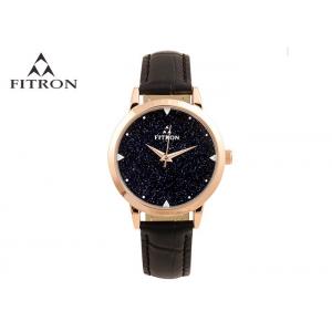China Starry Star Crystal Fitron Quartz Watches With Black Dial Water Resistant 30 Meters supplier