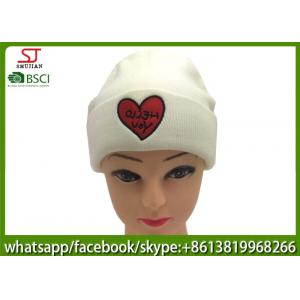 China Chinese manufactuer  red heart embroidered knitting stripe hat  cap  beanie 79g 20*22cm 100%Acrylic keep warm supplier